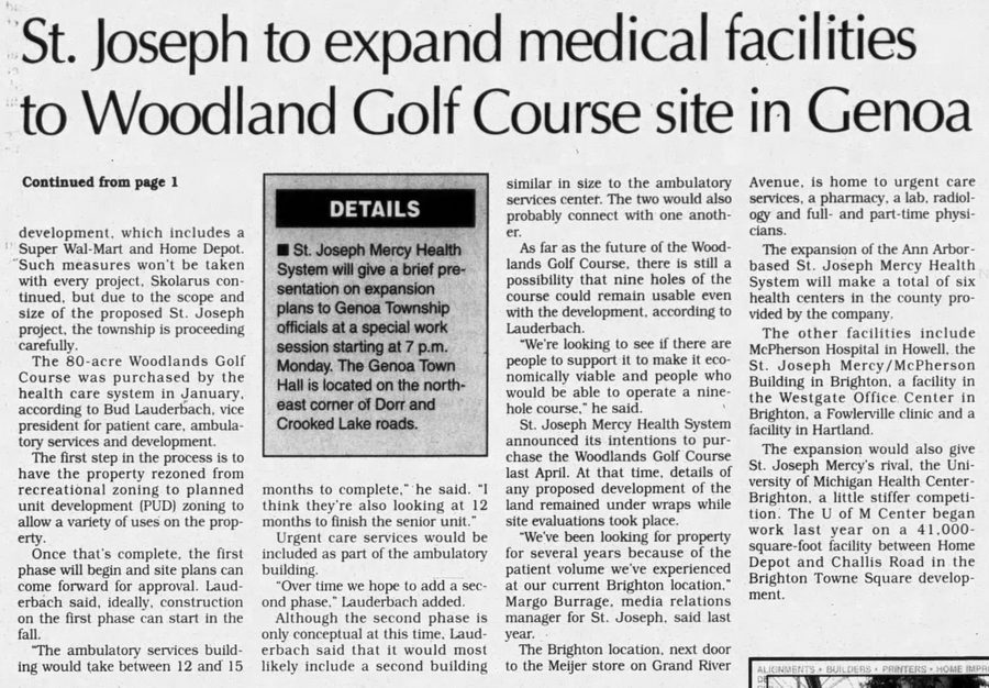 Woodlands Golf Course - March 1999 St Joseph Buys A
